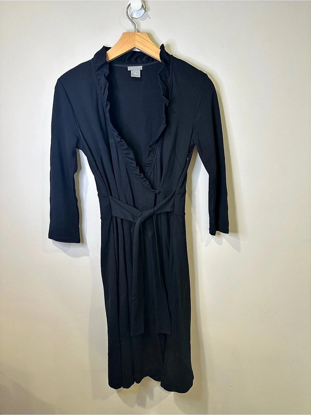 Ann Taylor Black Midi Wrap Dress Size 0 Like New